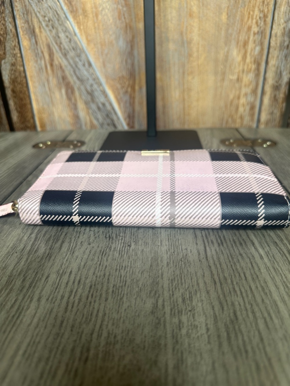 kate spade Pink and Black Plaid Zip Wallet - Picture 6 of 11